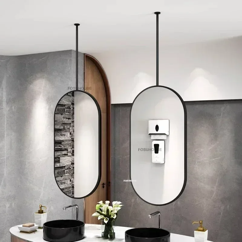 Design Oval Bath Mirror Bathroom Ceiling Hanging Suspended Luminous Dual Sided Makeup Home Decor