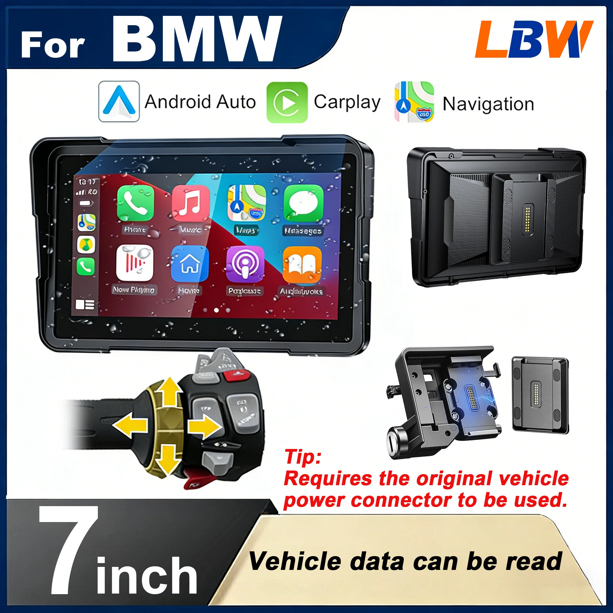 Navegador GPS Android CarPlay para Motocicleta LBW de 7 Pulgadas, Pantalla Inteligente para el Tablero de Motocicleta, Compatible con BMW R1200GS R1250GS S1000XR