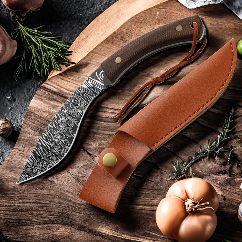 

Stainless Steel Kitchen Meat Cleaver Chef Knife Barbecue Cutting Damascus Pattern Boning Knife Fishing Utility Knife Tools