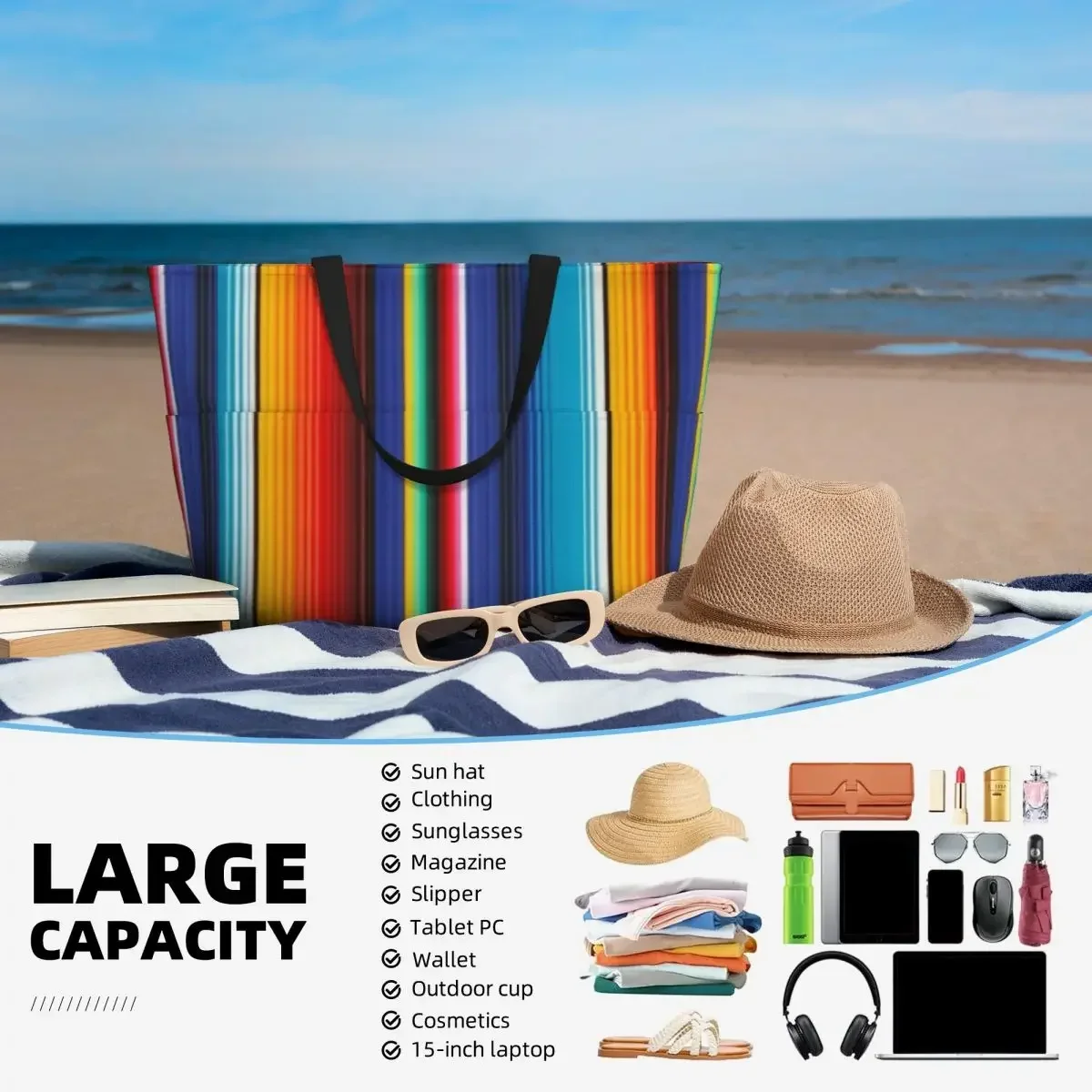 Mexican Vintage Pattern Beach Travel Bag, Tote Bag Fashionable Large Capacity Gifts Birthday Gift Multi-Style Pattern