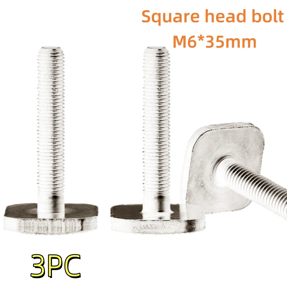 

3PC Stainless Steel Flat Square Foursquare Quadrate Shape Type Head Machine Screw Bolt Fit For Thule FreeRide 532 T-Bolts M6