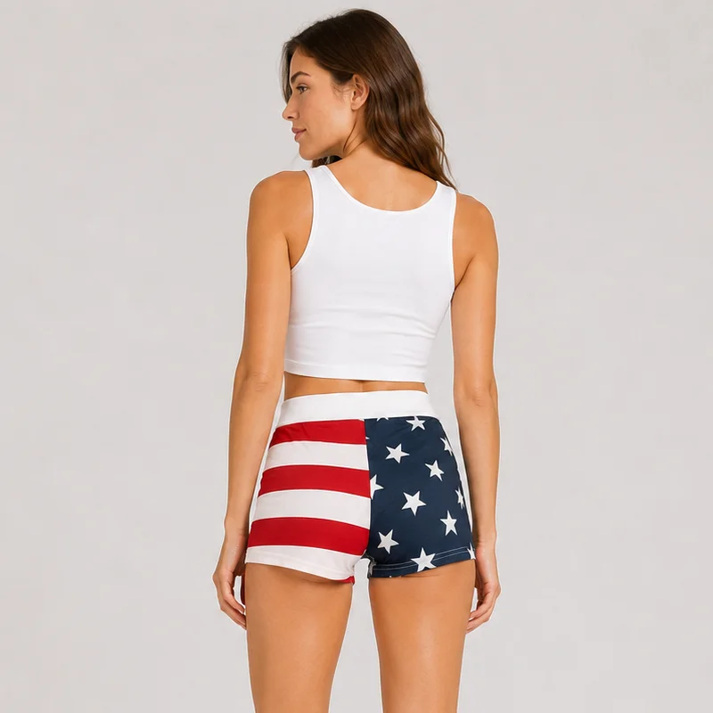 Women's American Flag Print High Waist Shorts Stretch Slim Fit Summer Casual Hot Pants Patriotic Beach Streetwear