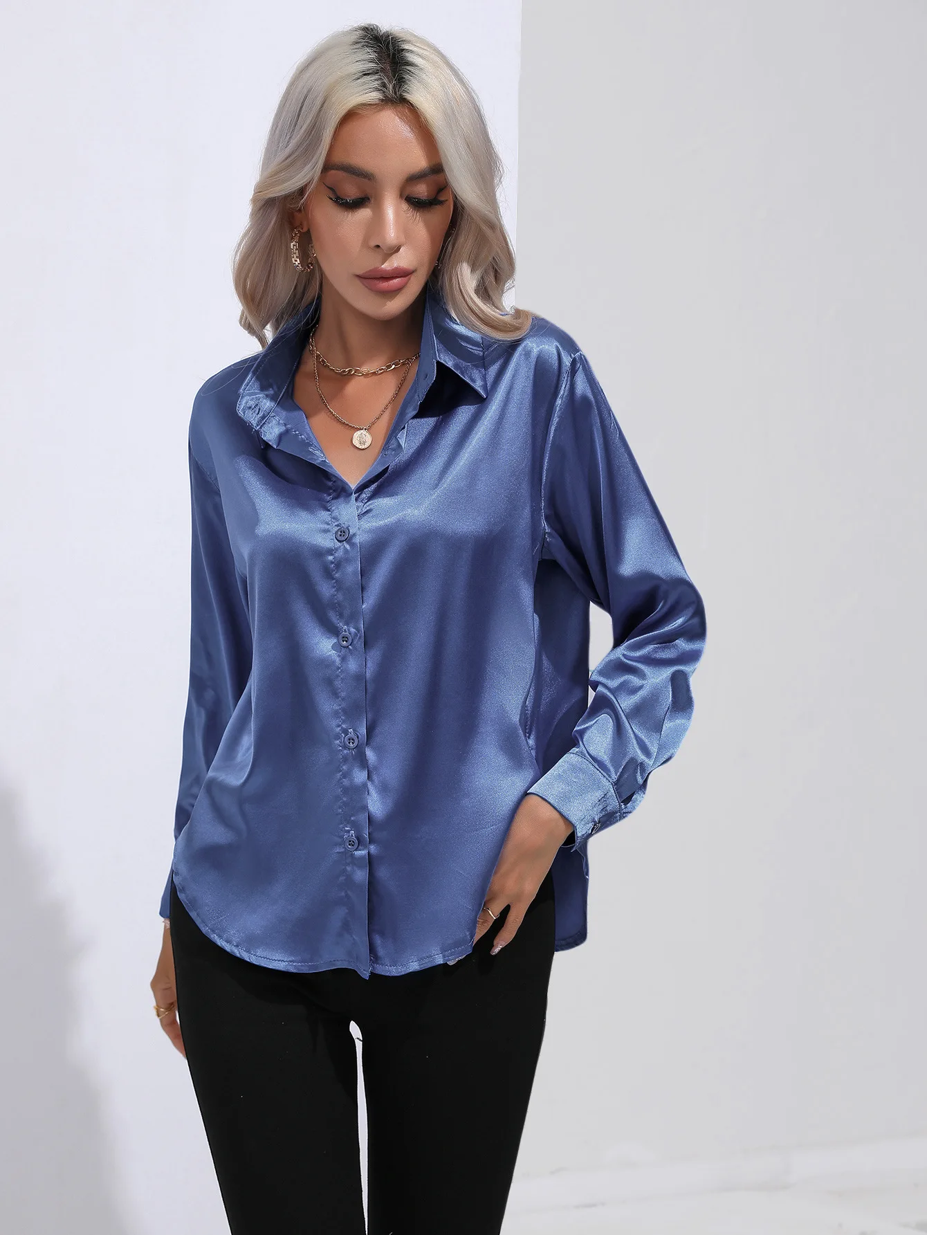 2024 Spring Summer Satin Shirt Women V Neck Long Sleeve Office Shirt Blouses Ladies Black White Silk Loose Shirts For Women