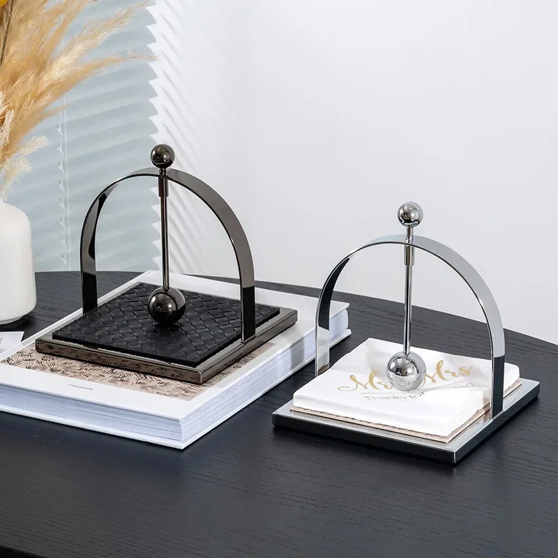 Stainless Steel Leather Decorative Tissue Holder, Square Walnut Tissue Box, Dining Table Center Napkin Holder, Home Decoration