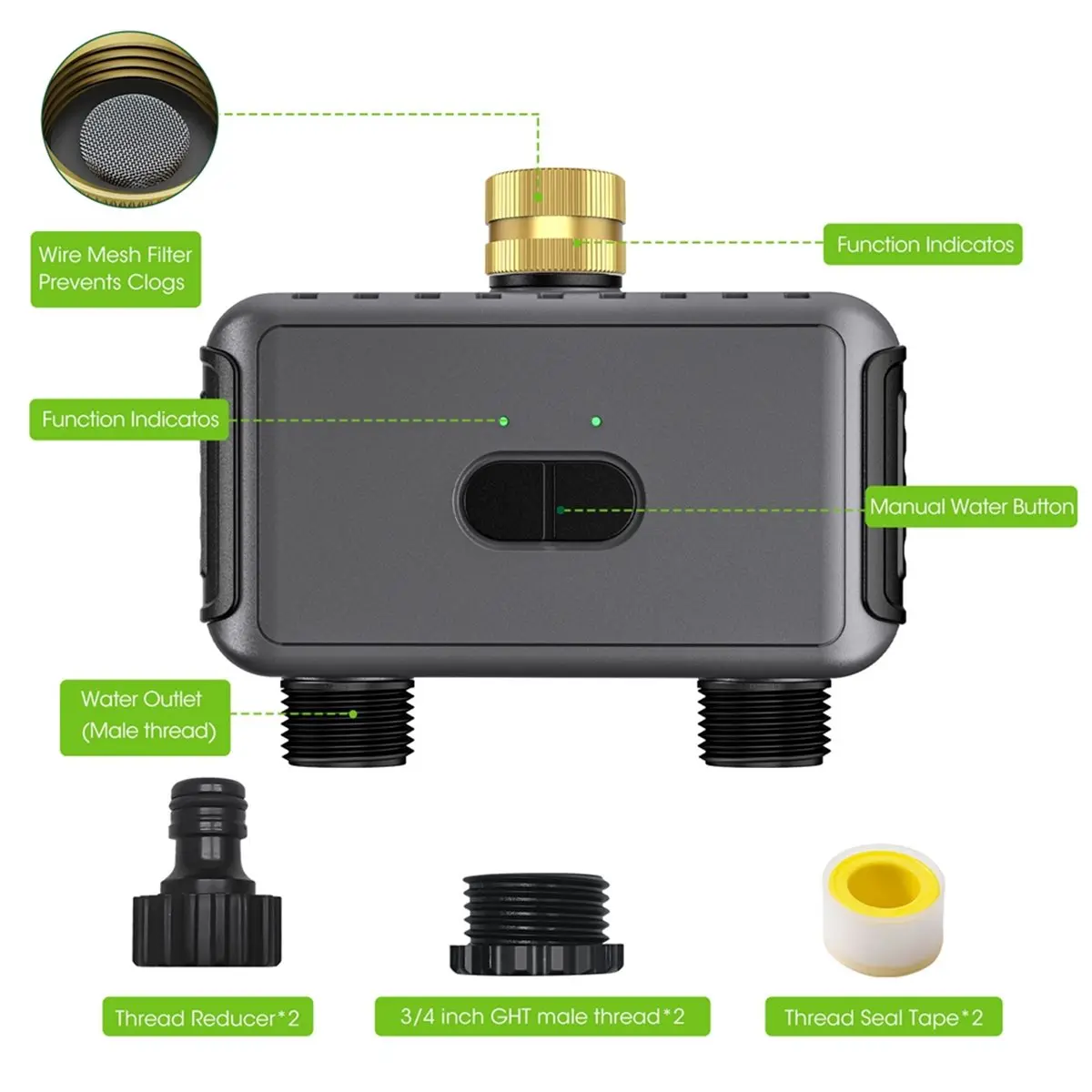 giftnew Tuya WiFi Water Timer Smart 2 Outlets Sprinkler Timer Garden Watering System Drip Irrigation Controller Rain Delay