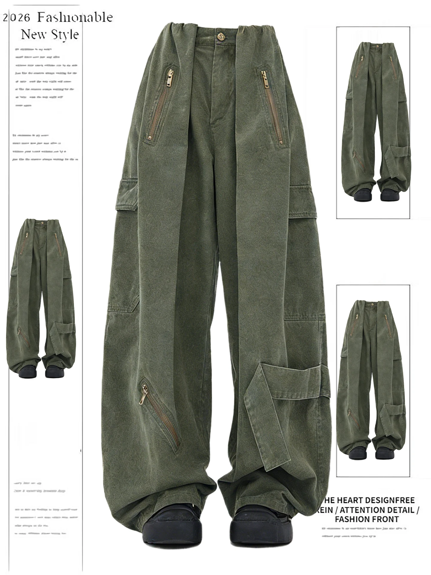 

Американские ретро-брюки в стиле милитари, парашютные брюки с высокой талией, широкими штанинами и свободным кроем, женские, весенние, новые, повседневные брюки.