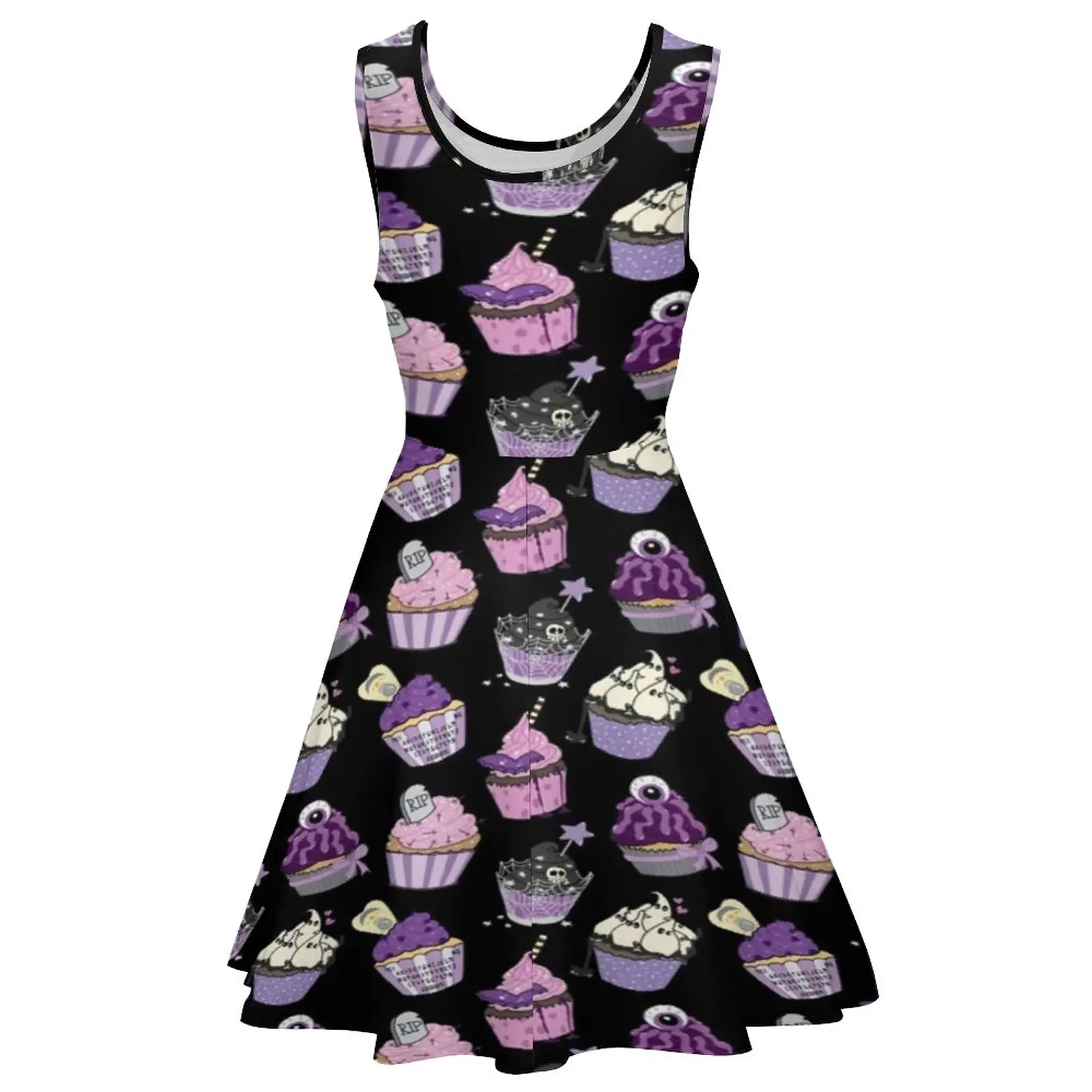 Cartoon Gothic Dress High Waist Funny Ice Cream Casual Dresses Spring Womens Big Size Kawaii Graphic Skate Dress