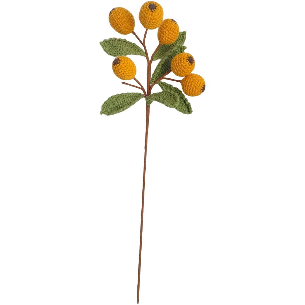 Handmade Wool Knitted Loquat Fruit Bouquet Orange 47x16cm Crochet Flower Arrangement Home Decor Wedding Photography Prop Artific