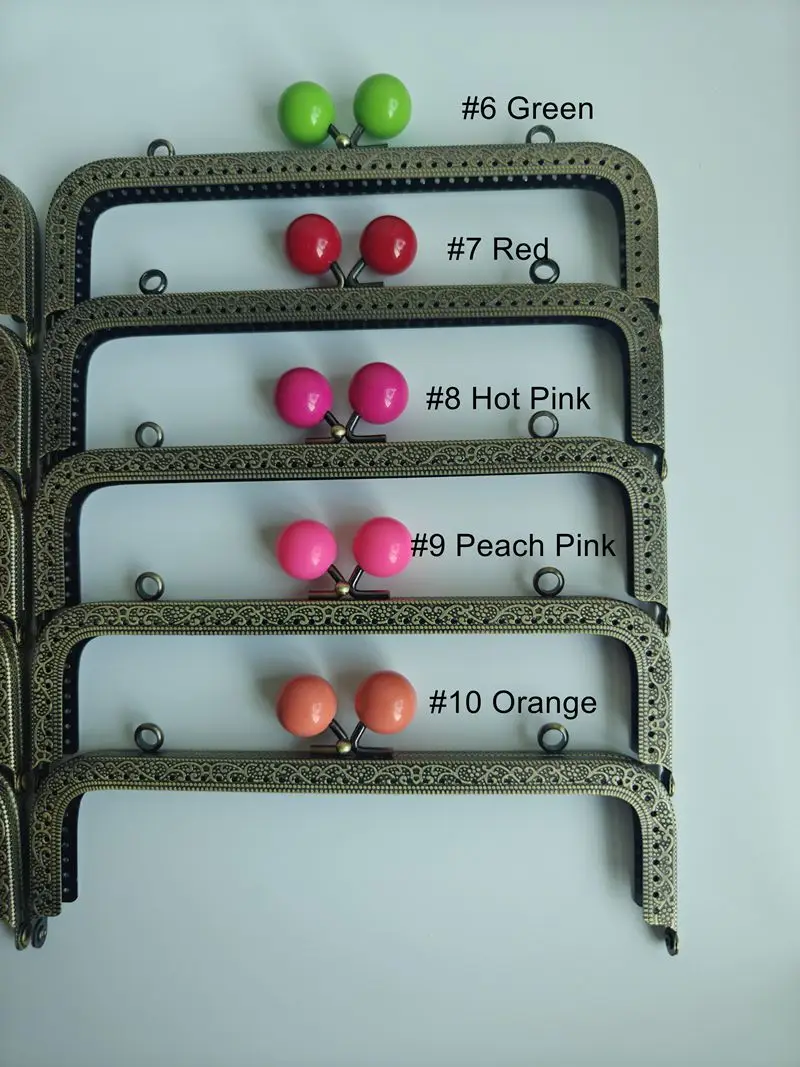 10pcs 20.5cm Big Candy Bead Metal Purse Frame Square Embossed Antique Bronze Lace Coin Purse Frame Kiss Clasp Accessory
