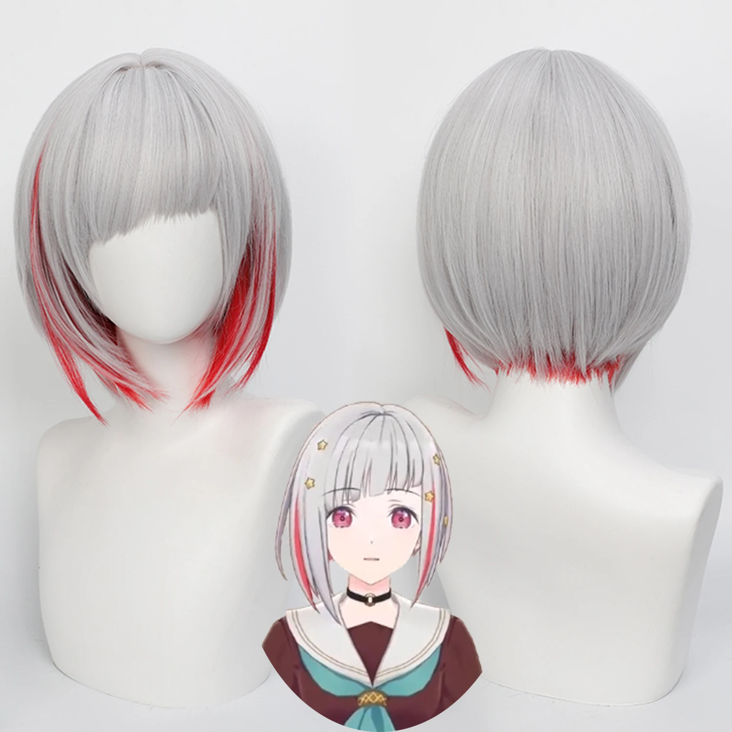 Cosplay Wig Love Live! Superstar Anime Wig Yugiri Tsuzuri Gray-Red Game Role-Play Bob Cosplay Simulation Scalp Synthetic Wig