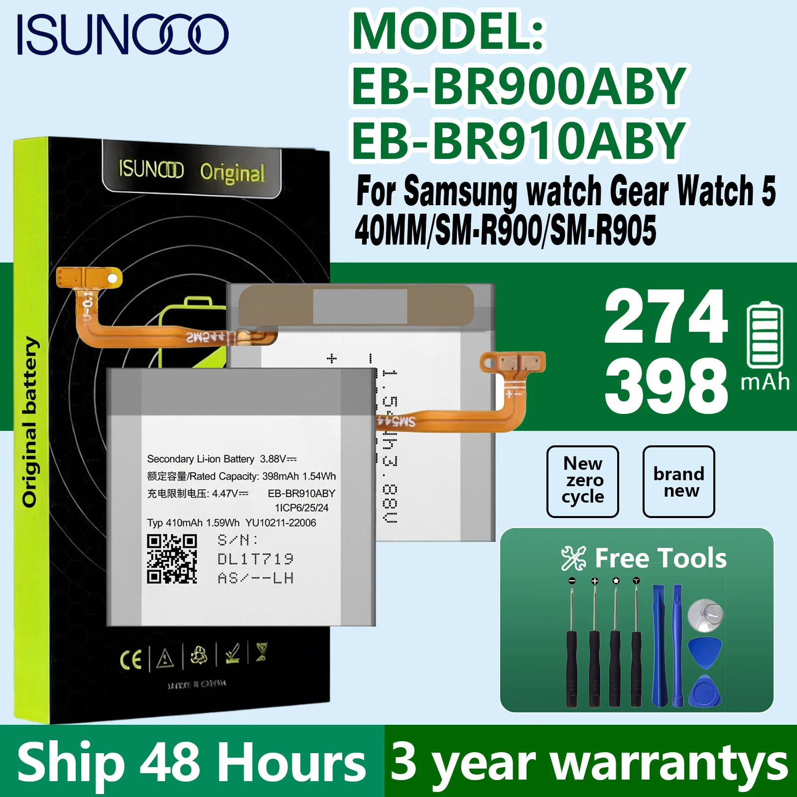 2026 YEARS For Samsung Galaxy Watch5 40mm 44mm Watch5 Pro 45mm EB-BR900ABY EB-BR910ABY EB-BR925ABY With Repair Tools+Free Tools