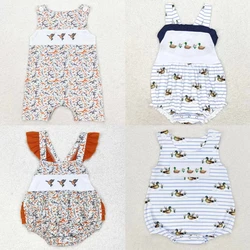 Wholesale Kids Baby Boy Girl Sleeveless Jumpsuit Toddler Embroidery Ducks One-piece Bodysuit Newborn Camo Stripe Coverall Romper