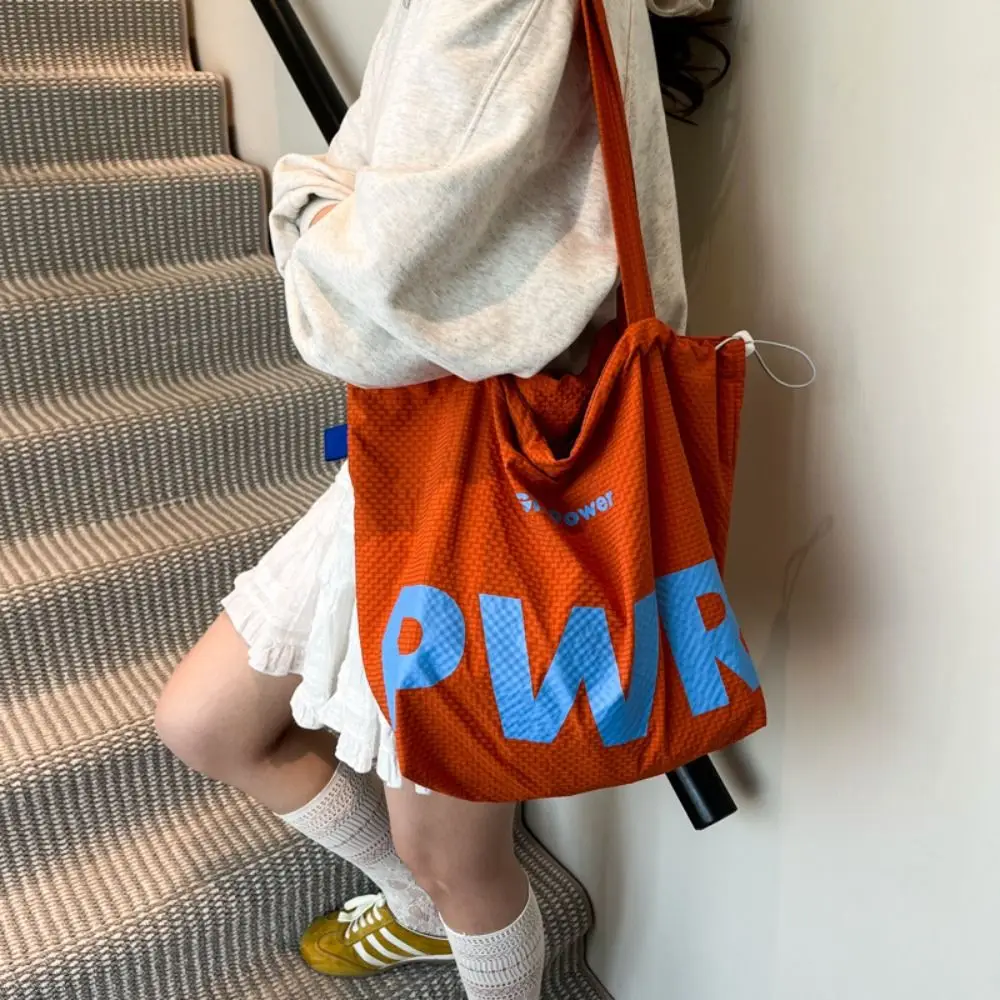 

Korean Style Woman's Shoulder Bag Portable Lightweight Letter Printing Drawstring Bag Casual Eco-Friendly