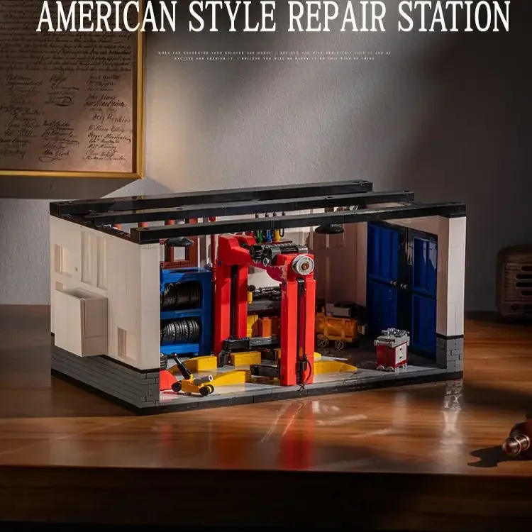 

Parking Garage Repair Shop Building Blocks Creative Street Scene Assembly Ornaments Model Toy Gift Suitable for 1:32 Sports Car