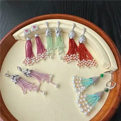 Natural stone freshwater pearl earrings with long tassel earrings