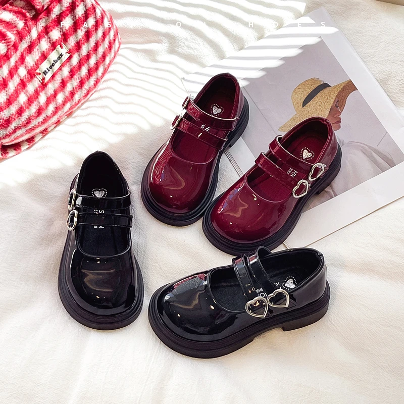

New Girls Princess Mary Jane Shoes Spring Autumn Kids Fashion Leather Shoes Wine Red Sweet Children Causal School Catwalk Shoes
