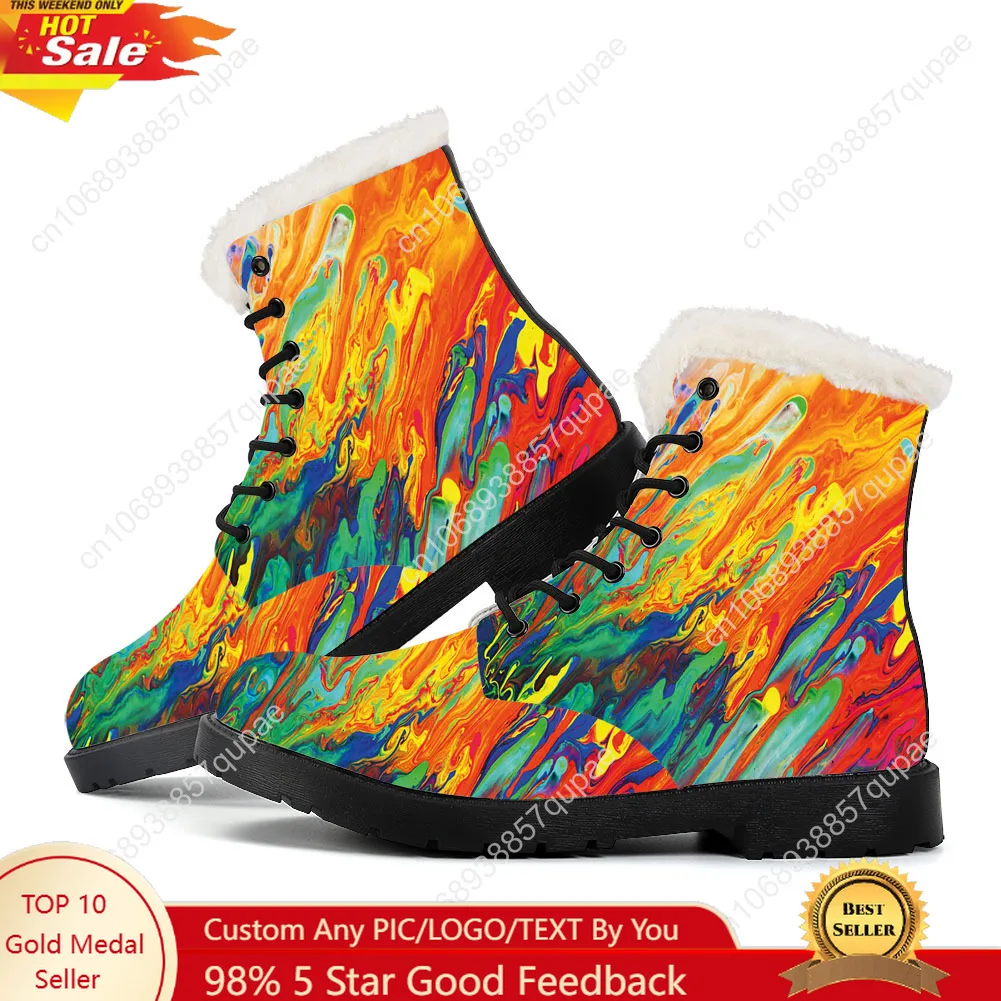 

Custom Abstract Multicolor Plush Boots Men Women Teenager Shoes Casual Boot Outdoor Lightweight High Quality Couple Shoe