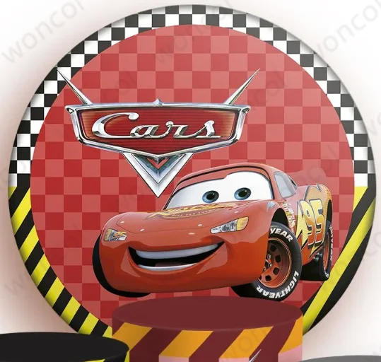 Cars Mcqueen Circle Backdrop Boy Birthday Backdrop Baby Shower Racing Car Themed Round Cylinder Cover Decor Photo Prop