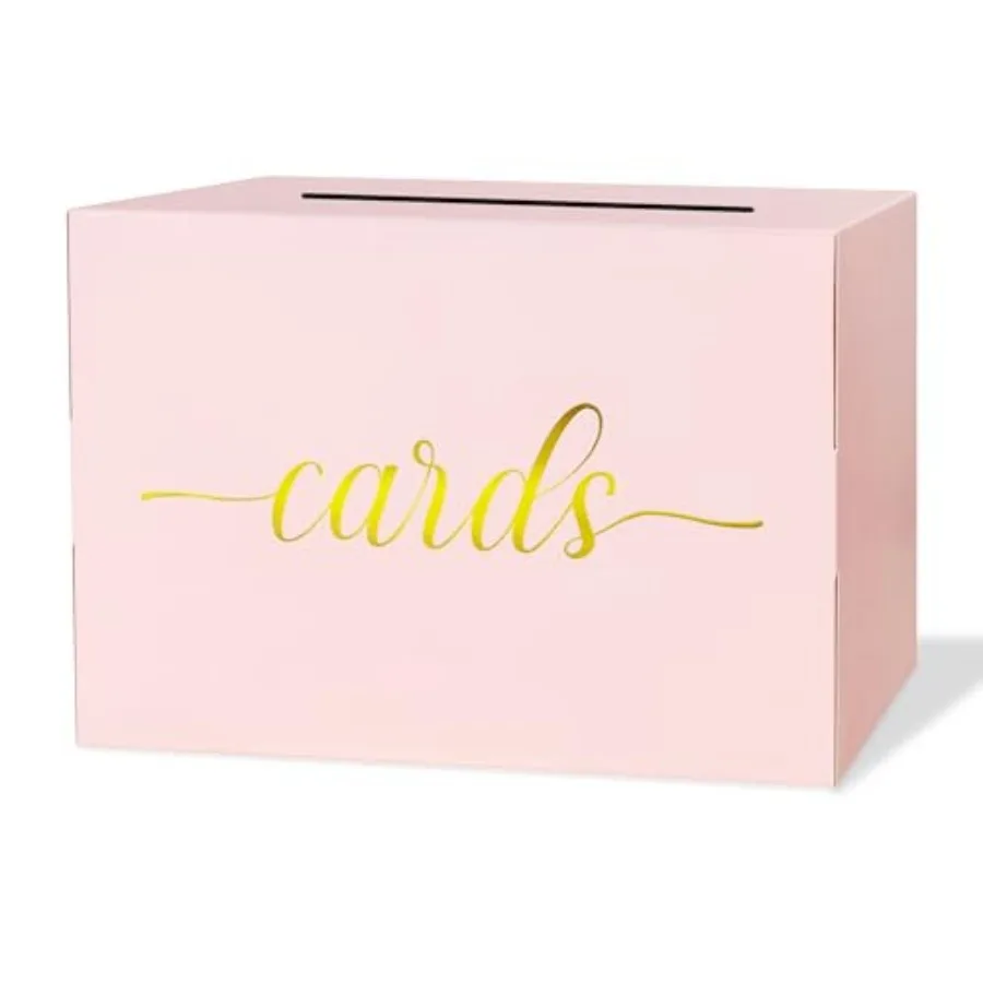

Pink Card Box for Party, Gift Cards Paper Box Holder with Gold Foil Design for Wedding Receptions, Bridal and Baby Showers, Gra