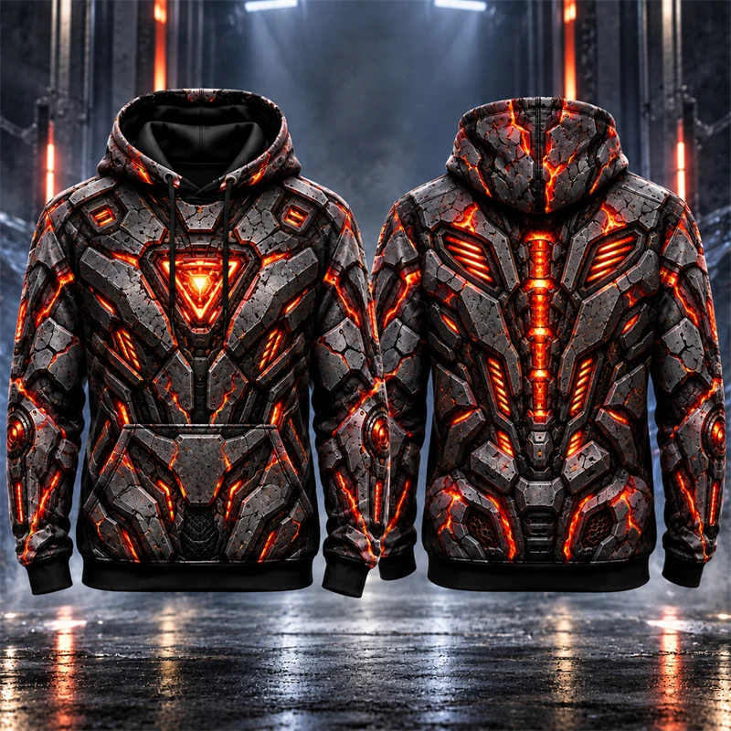 Cyber Mechanical Armor Style 3D Print Fake Robot Pattern Hoodie Men Fashion Streetwear Sweatshirt Casual Long Sleeve Hoodies
