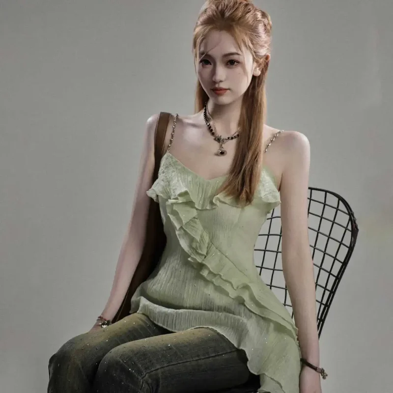 Irregular Camisole Summer Design Sleeveless Waist Top