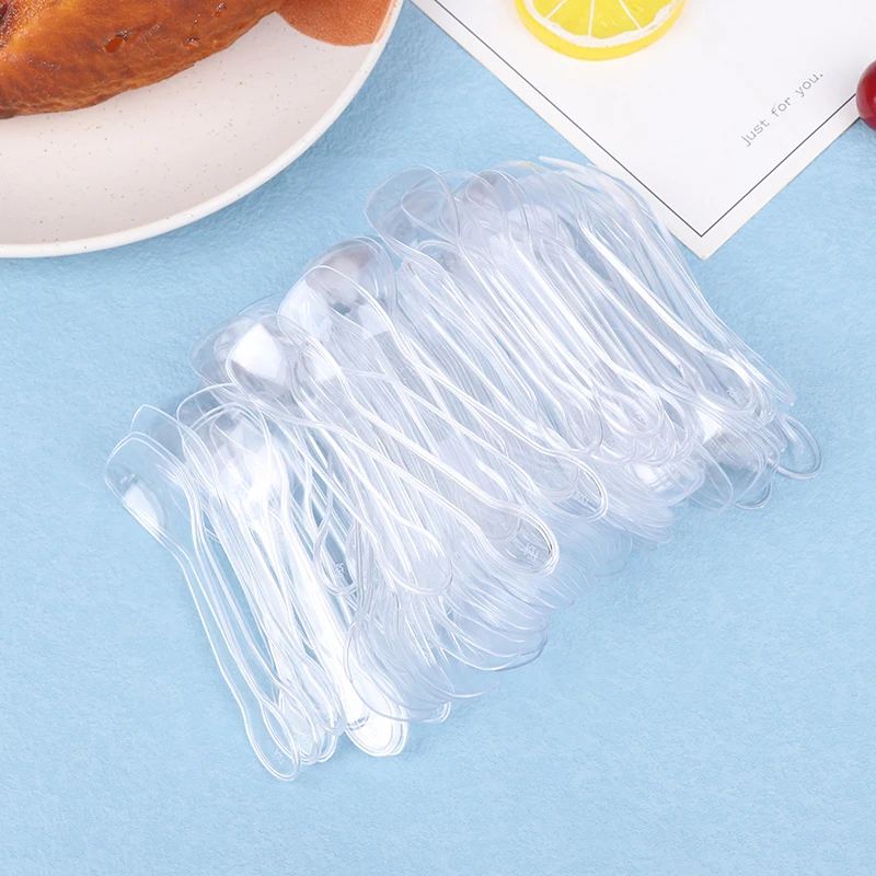 100 szt. Mini plastikowe łyżki sztućce łyżki do galaretki lodowy deser przystawka plastikowa łyżka do artykułów imprezowych