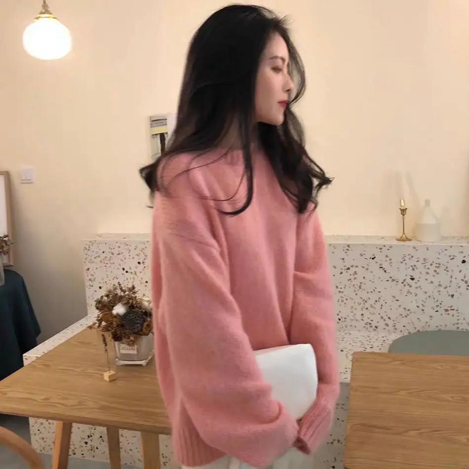 

2025 Autumn and Winter New Loose Knitted Pullover Yellow Sweater Women's Round Neck Solid Color Top Winter Clothes Women