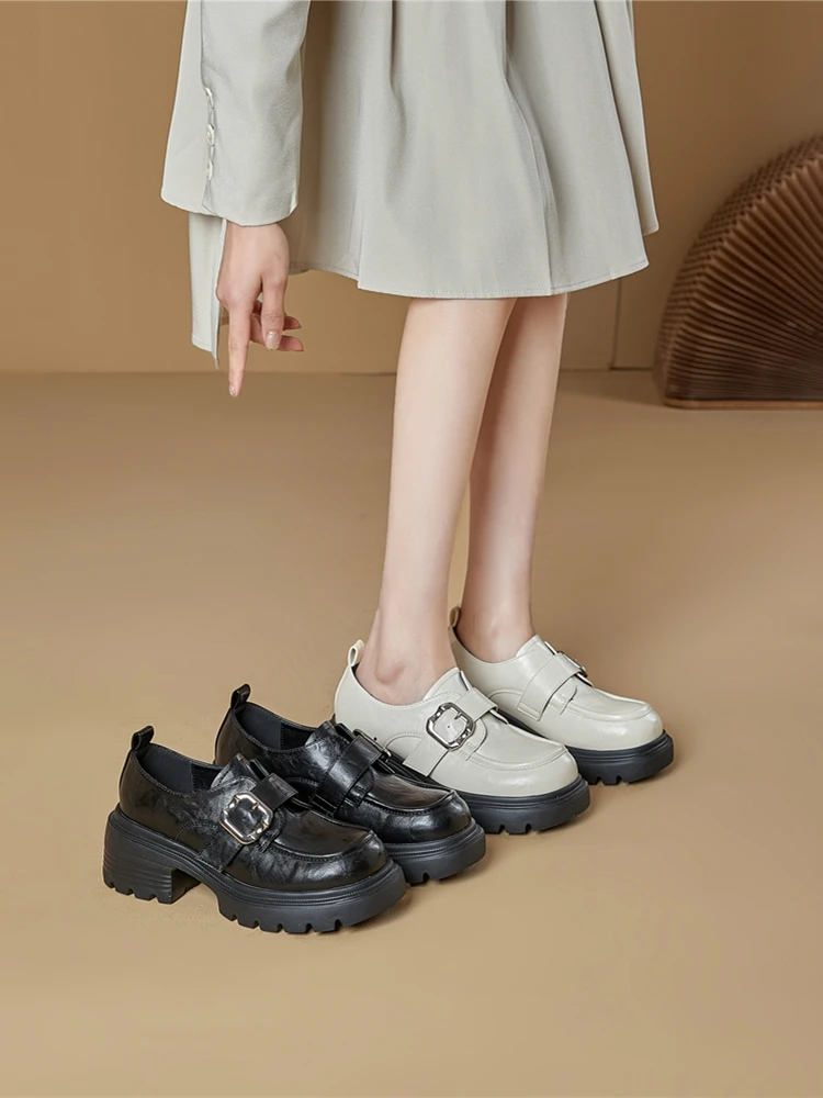Nowe damskie mokasyny 2026 Retro wiosenno-jesienne buty Mary Jane damskie Duże rozmiary Gruby obcas Sznurowane wsuwane buty dla kobiet — zdjęcie 2