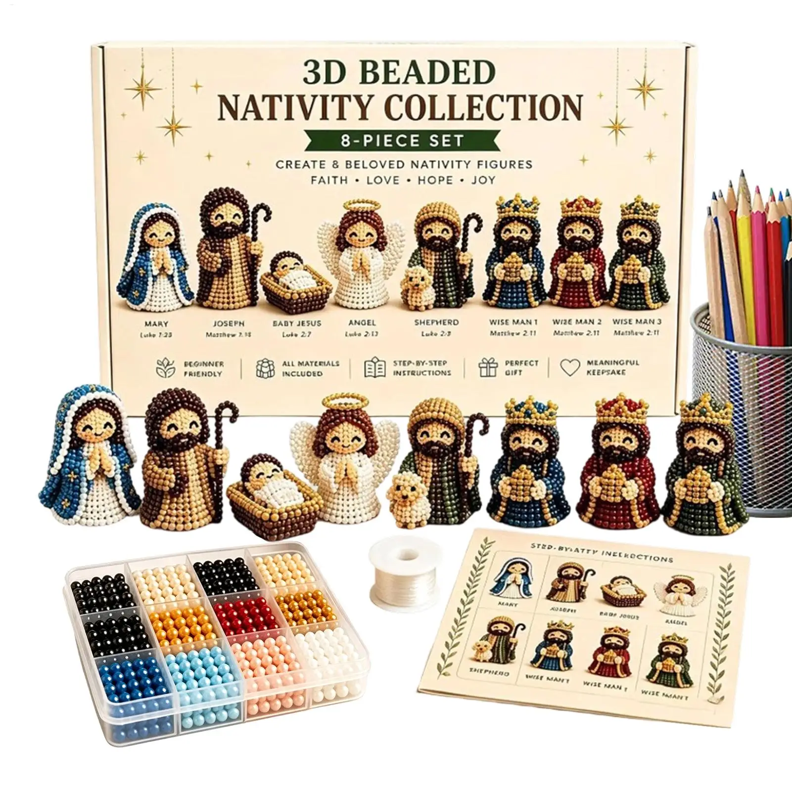 Krippenfiguren-Bastelset, 3D-Perlen-Bastelfiguren, Deko-Perlen-Weihnachtsfiguren-Set für Männer, Frauen, Erwachsene, Vater, Ehefrau, Ehemann