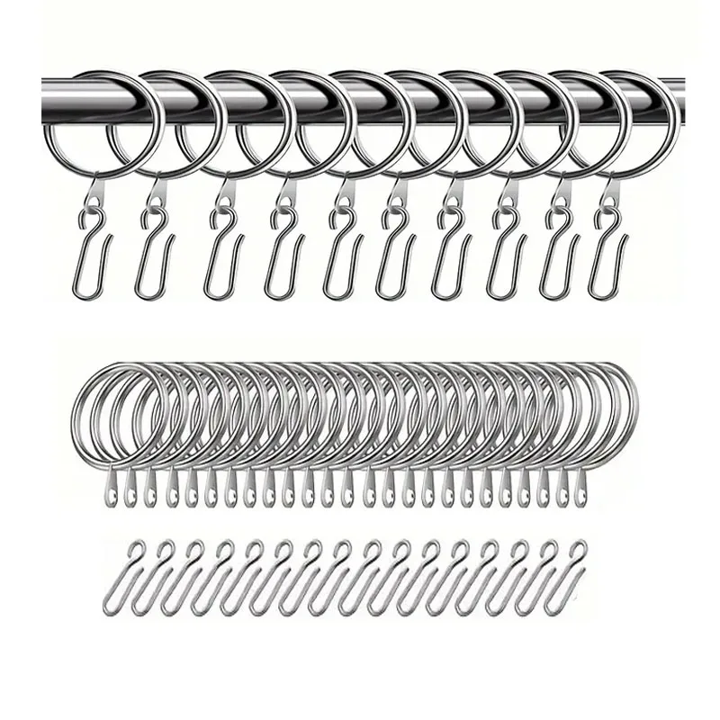 20 Pieces Metal Drapery Curtain Rings Hanging Rings And 20 Pieces Metal Curtain Drapery Pin Hooks For Window Door Shower