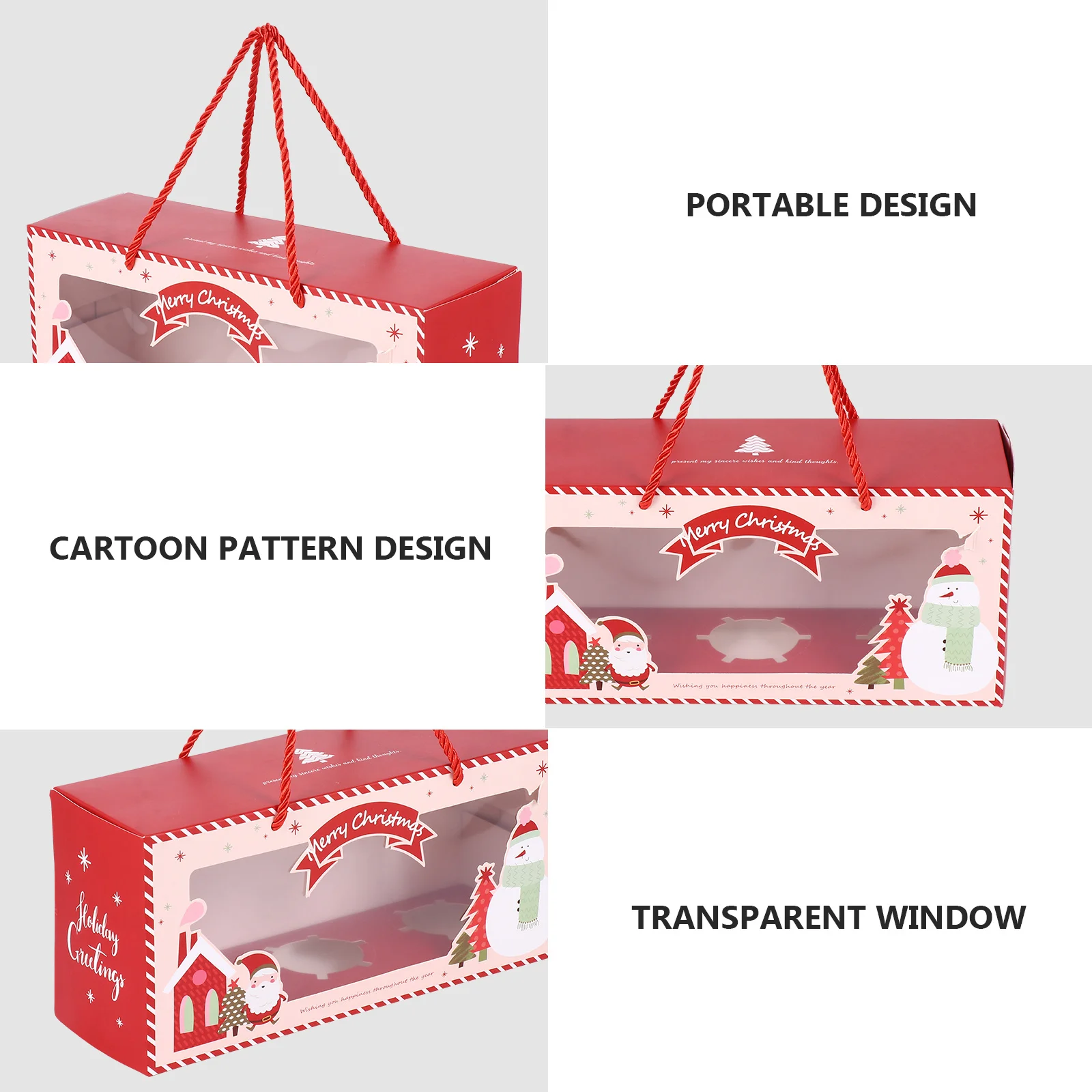 

4Pcs Christmas Cupcake Boxes Red Paper Cupcake Holders Portable Practical Thick Muffin Tart Pudding Packaging