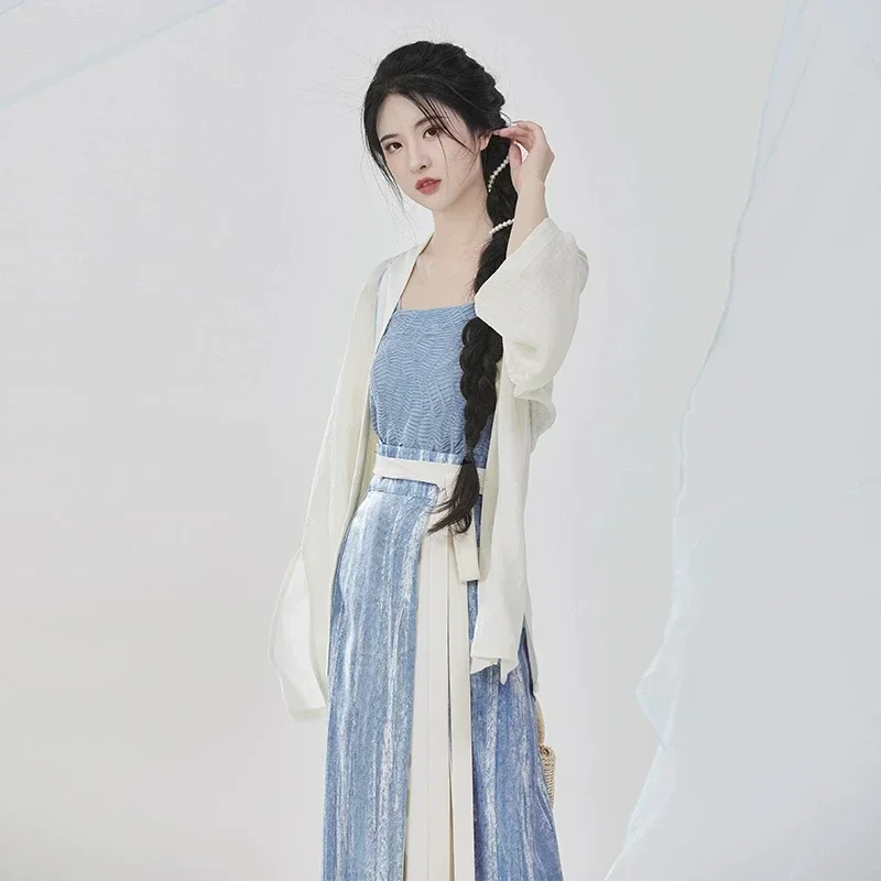 2023 Hanfu Dress Breeze Sketch Style Placket Sunscreen Short Shirt Improved Texture Song Mo Hanfu Costume Skirt