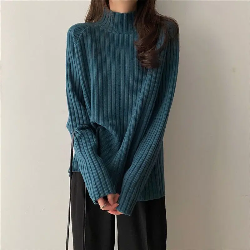 Autumn Winter Fashion All-match Long Sleeve Loose Sweaters Women Clothing Elegant Chic Turtleneck Pullover Casual Solid Knit Top