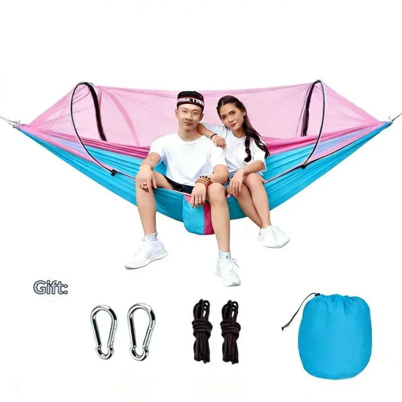 2-in-1 Mosquito Net Hammock, Portable Quick Open Double Camping Hammock with Bug Net, 260x140cm, 2 Person