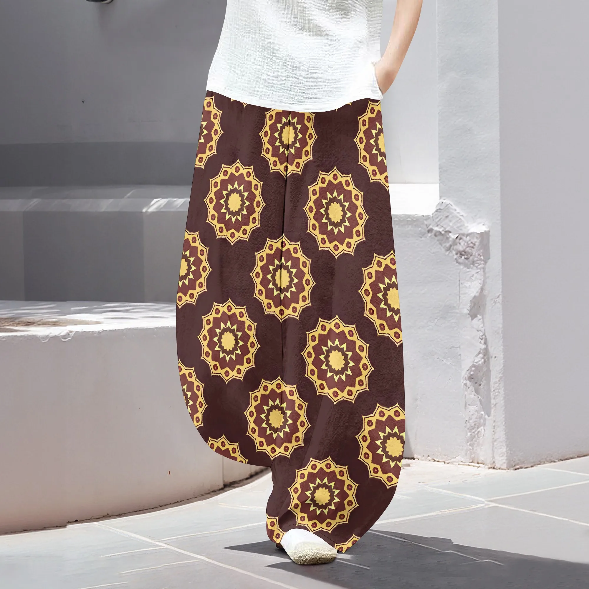 

Nupusa Standard Size Standard Size Harem Pants Floral Pattern Loose Fit Trousers