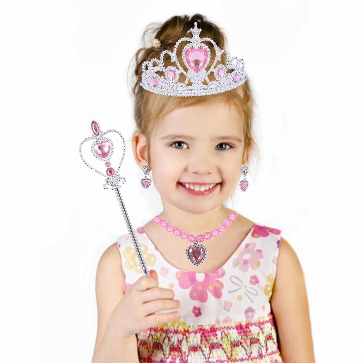 6Pcs Elsa Princess Accessories Girls Crown Gloves Wand Jewelry Set Necklace Kids Princess Queen Dress Clothing Cosplay Dress UP