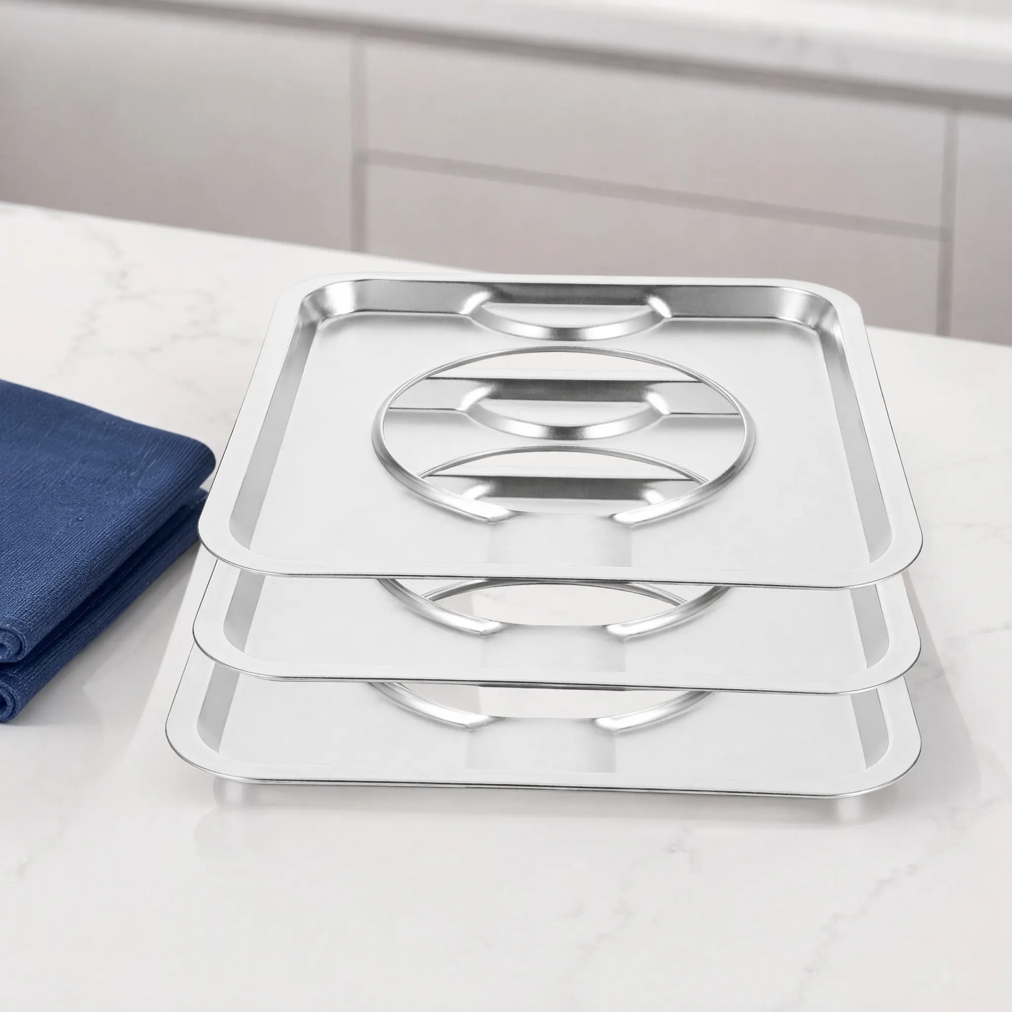 3Pcs Square Stainless Steel Gas Stove Drip Pan Burner Covers Roll Removable Clean Replacement Gas Range Drip Pans