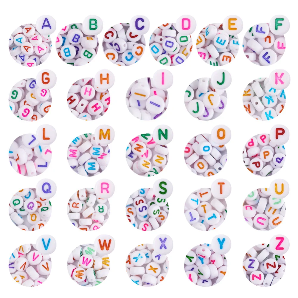 

1300Pcs 7mm Colorful Initial Acrylic Beads Flat Round Letter A-Z Loose Spacer Beads For Jewelry Making Diy Bracelet Necklace
