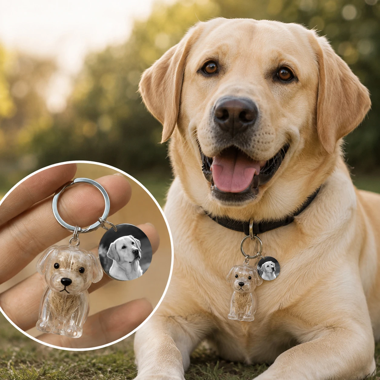 Personalized Dog Collar Pendant Pet Hair Keepsake Keychain Custom Photo Name Phone Number Dog ID Tag Acrylic Memorial Charm Gift