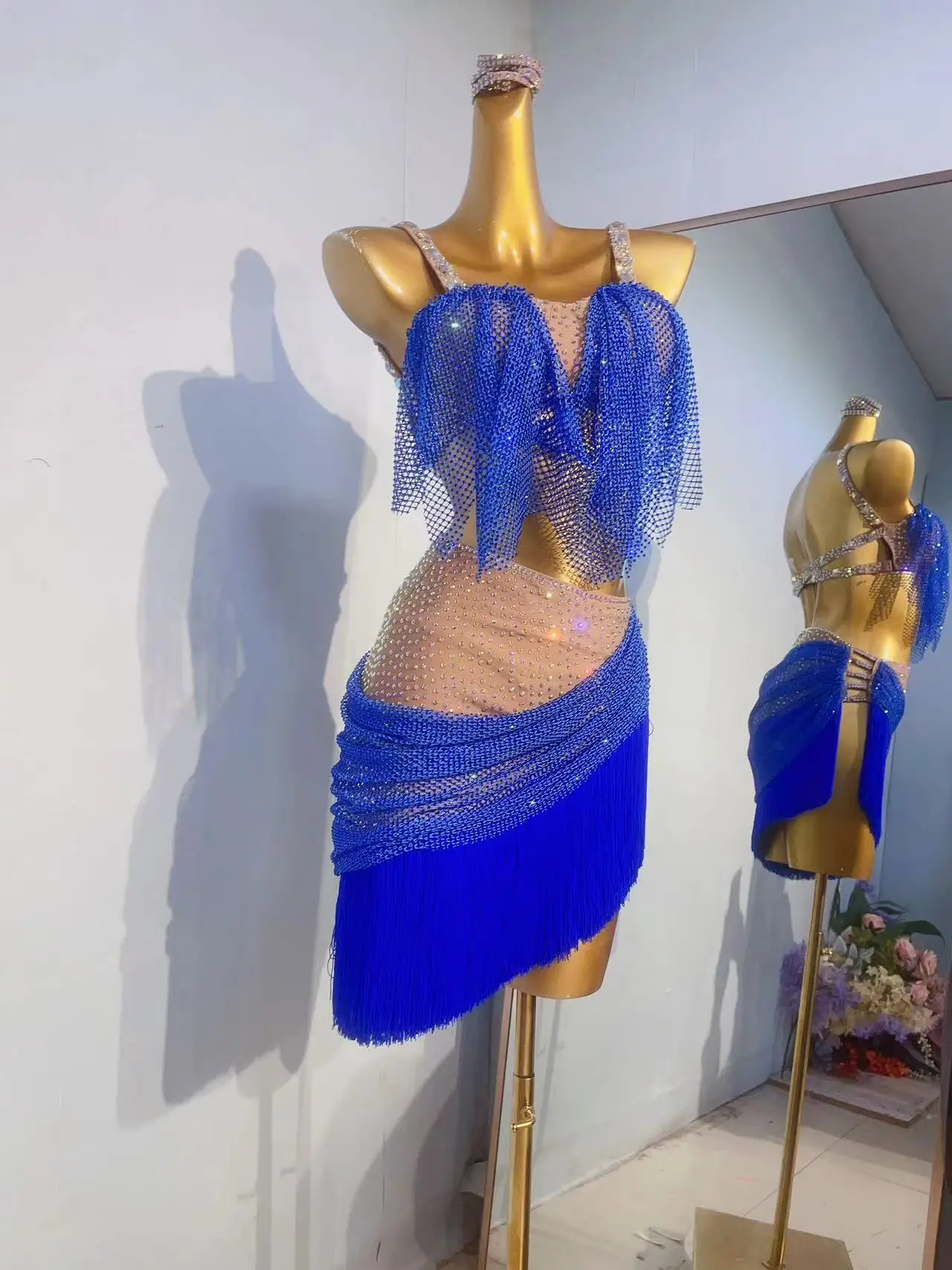 Latin Dance Dress for Women Customsized Stones Rumba Chacha Tango Performance Fringe Skirt  Children Latin Tassel Dresses