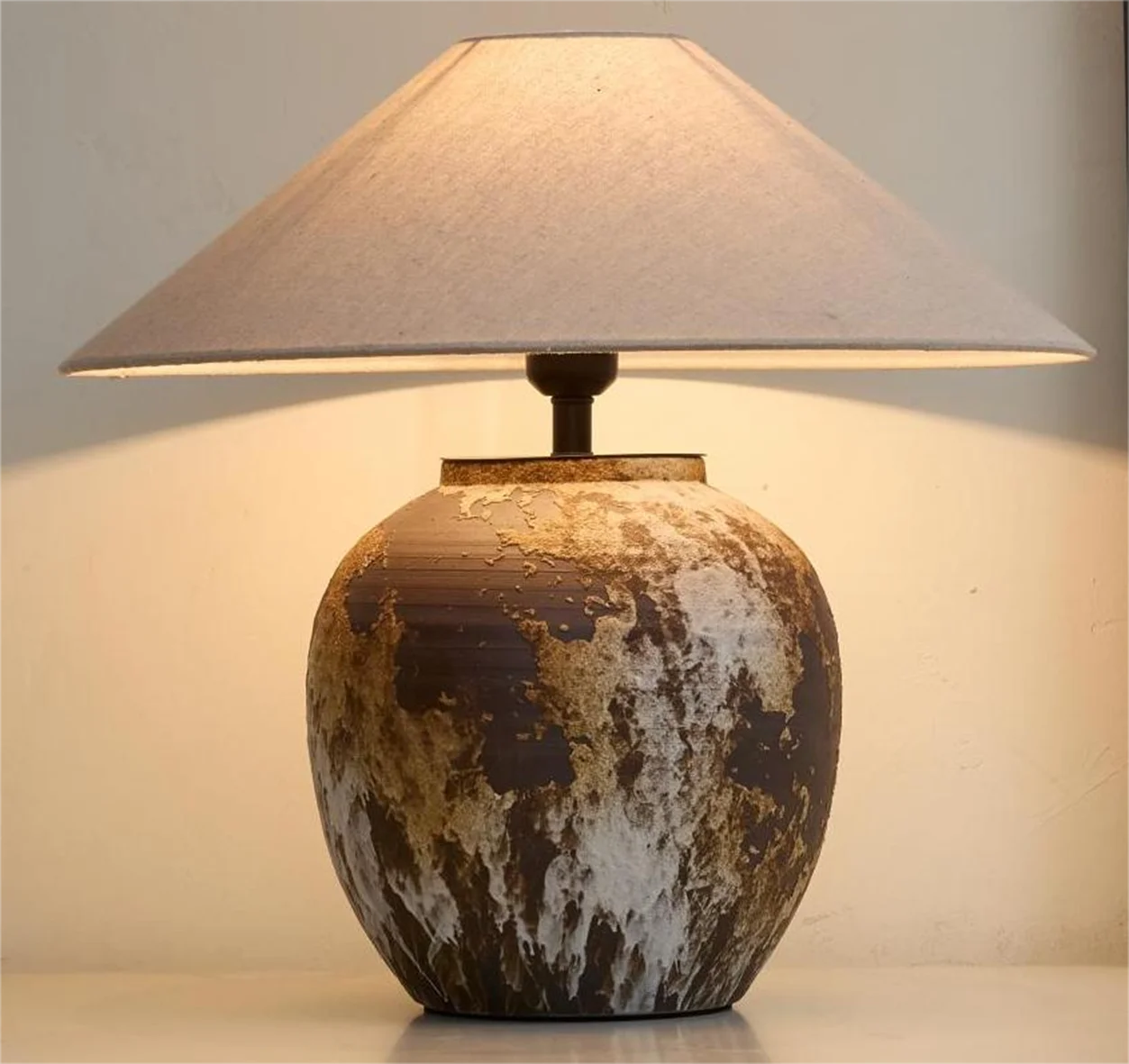 

Wabi Sabi Retro Ceramic Fabric Table Lamp for Bedroom Living Room Study Home Decor Bedside Desk Floor Light