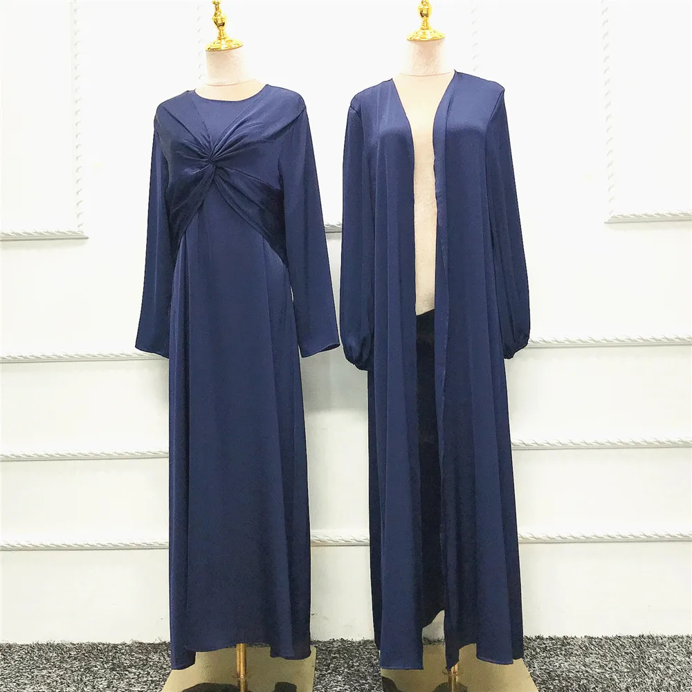 Eid 2 Piece Abaya Matching Muslim Sets Hijab Dress Open Abayas for Women Dubai Turkey Long Sleeve Inner Dresses African Islam