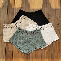 Short de bain à découpe au crochet pour femmes, bas de bain trempés, style plage, proximité Wstring, short de planche de plage, maillot de bain, été