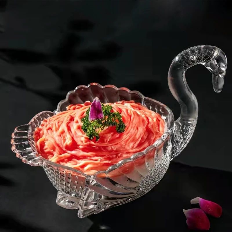 

Hot Pot Restaurant Duck Intestines a Goose Special Creative Tableware Crystal Swan Glass Bowl Plate