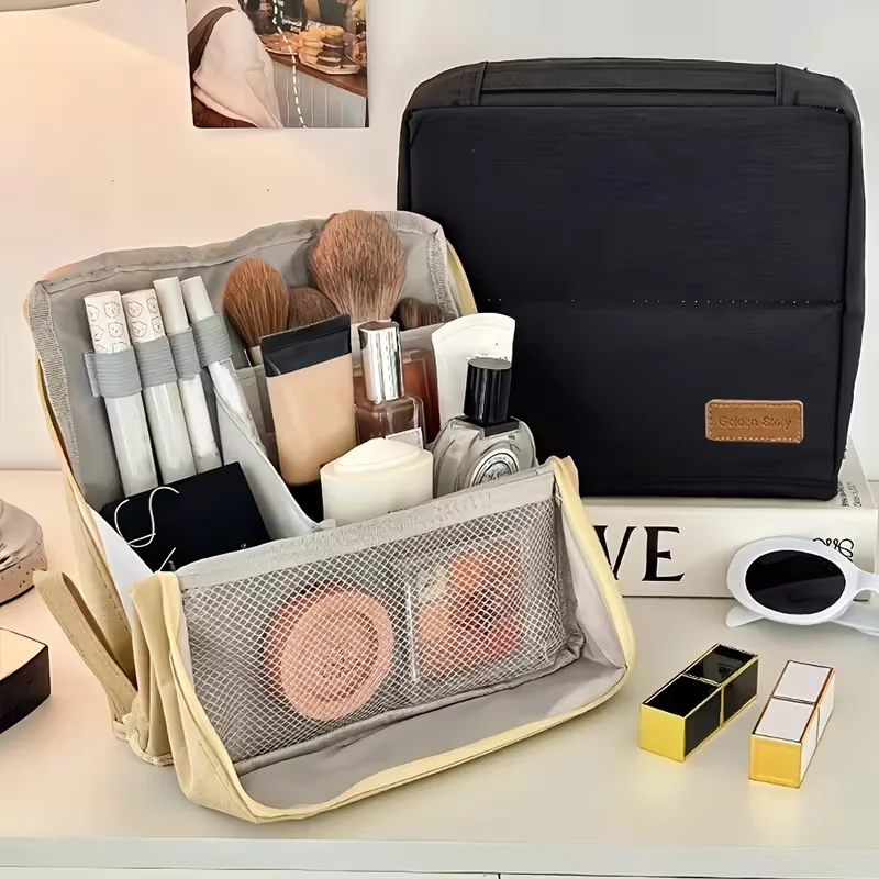Large-Capacity Cosmetic&Stationery Organizer Bag Multifunctional Portable Multi-Layer Beauty Cosmetic Bag with Mesh Compartments