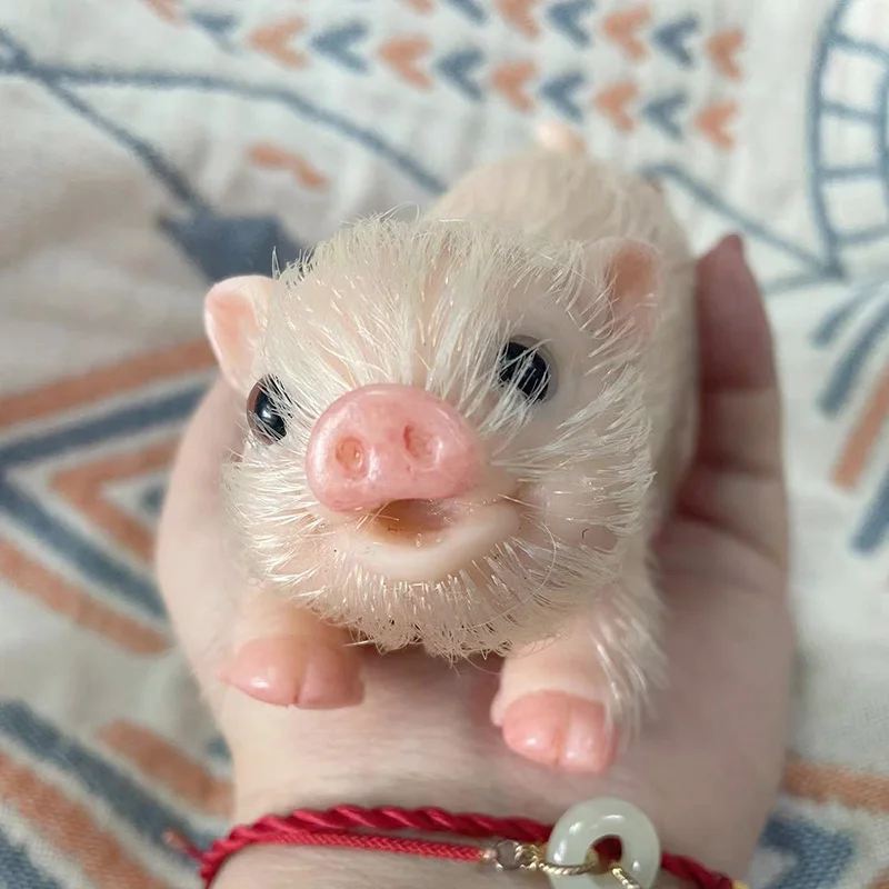 5 Inch New Simulation Smile Soft Full Silicone Pig Doll Toy Body Hairy Pig Doll Kids Toy Xmas Gift