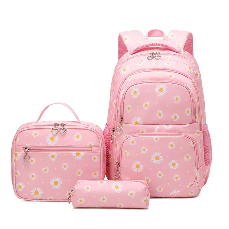 Daisy Pattern School Bag Backpack Pencil Case Handbag Three Piece Set Nylon Fabric Waterproof Boys Girl Teenagers Trend Backpack