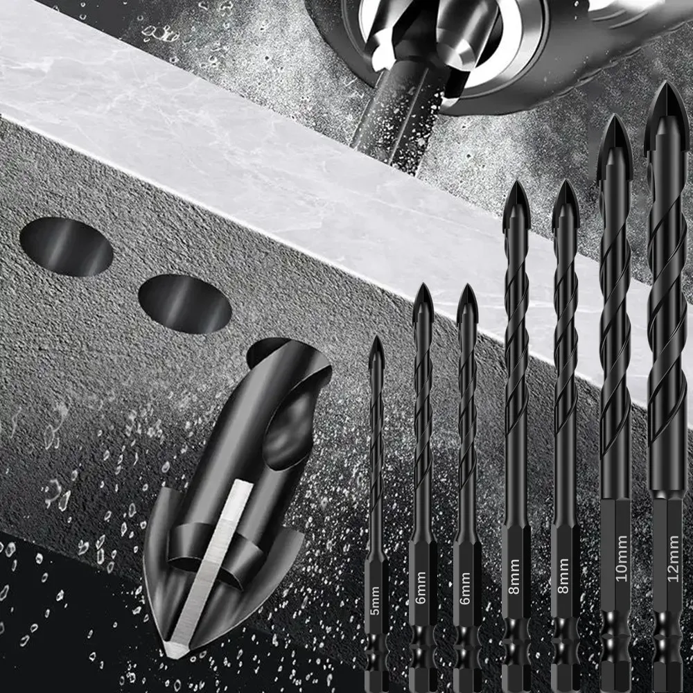 Set di punte da trapano per piastrelle esagonali a croce da 4-12 mm per kit di strumenti per punte triangolari in lega dura di mattoni per apri fori in ceramica di vetro