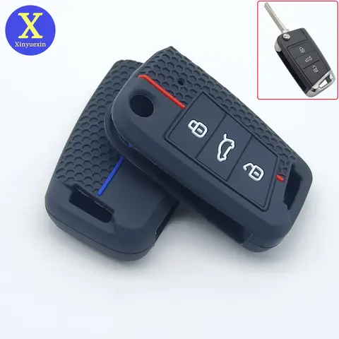 Xinyuexin Silicone Car Key Cover for VW T-Cross TACQUA  Polo Plus Tharu XR 2018-2022 Remote Flip Key Case Fob Holder 2 Pcs/lot