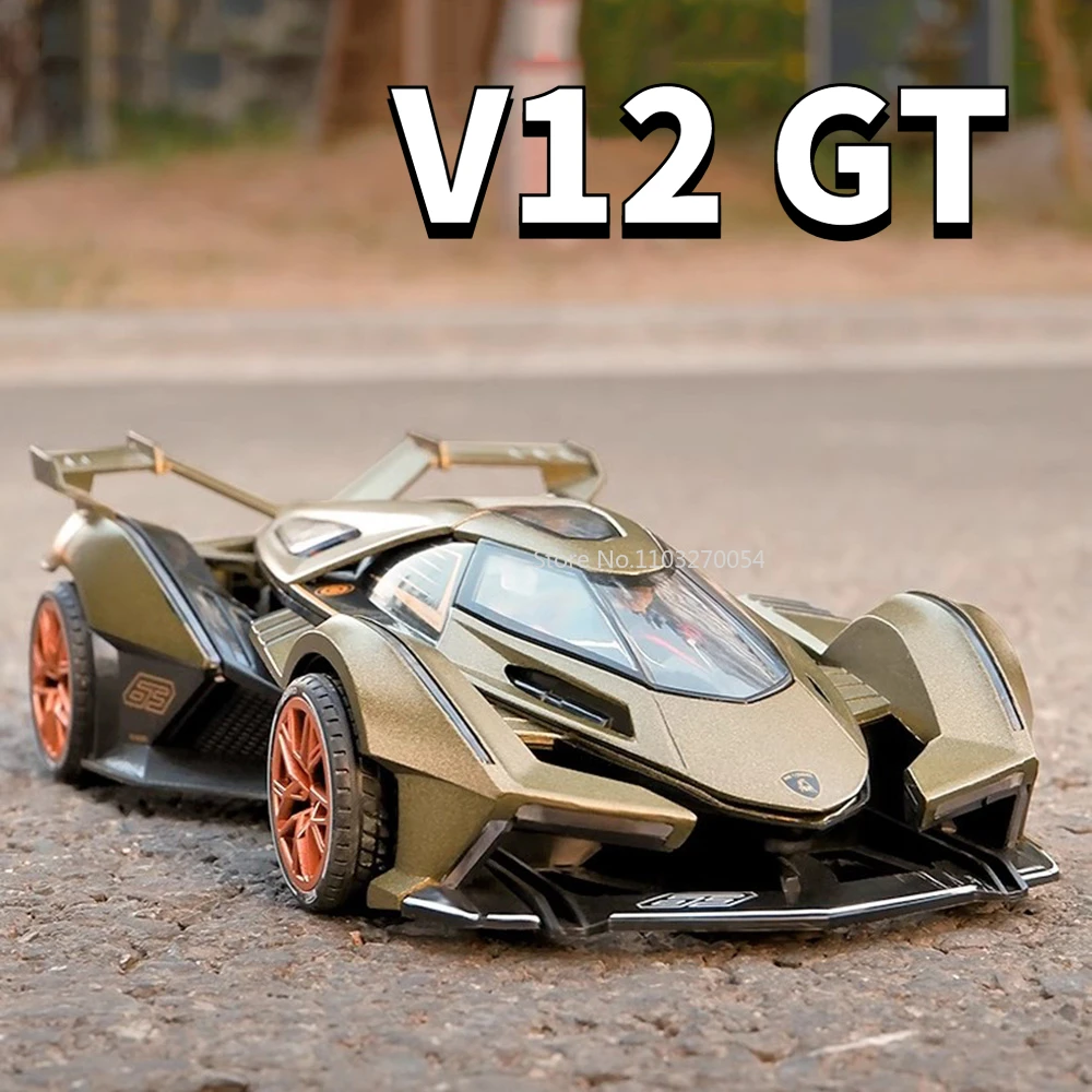 

1/24 V12 игрушечный автомобиль модель модели под давлением из сплава изысканный дизайн интерьера со звуком искусственная тяга Bcak автомобили игрушки для мальчиков подарки